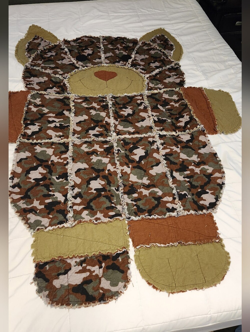 Camo Bear Rag Quilt Throw - Brown, Olive & Tan